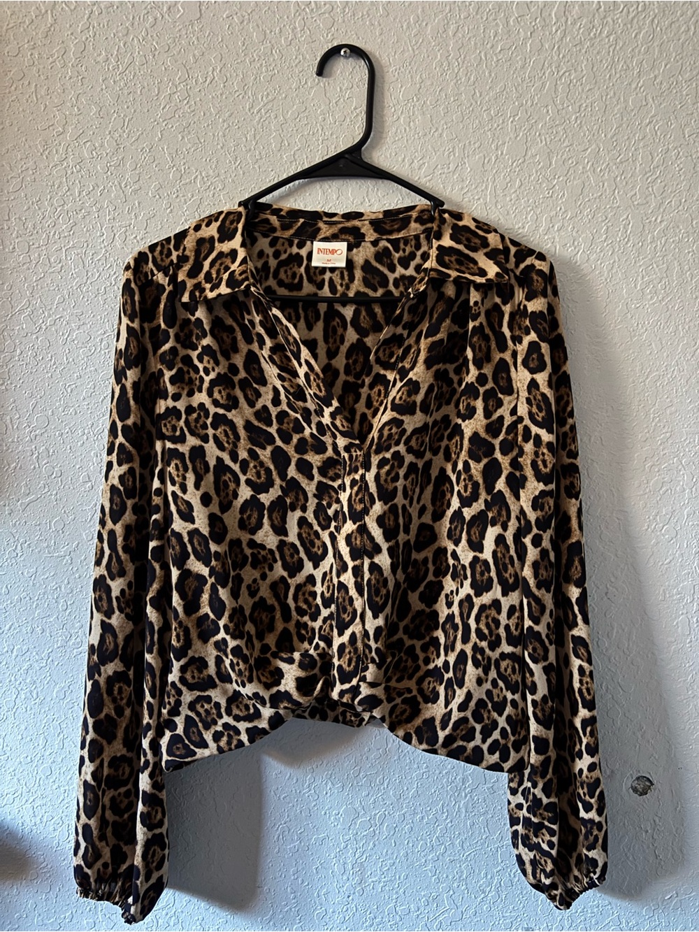 Leopard Print Button-Down Blouse in Tan and Black